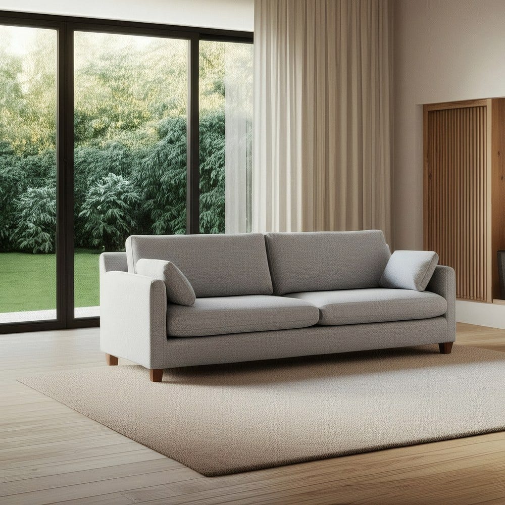 Sofá 3 Plazas Gris Tejido-Madera 221 X 90 X 87 Cm Sofá 3 Plazas Gris Tejido-Madera 221 X 90 X 87 Cm