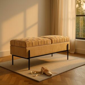 Banco Baúl Beige Tejido-Metal 121 X 41 X 47 Cm