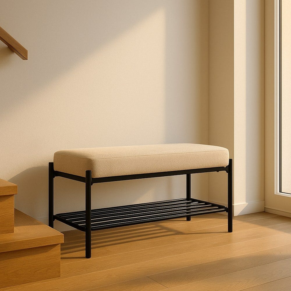 Banco Beige Tejido-Metal 91 X 36 X 45 Cm Banco Beige Tejido-Metal 91 X 36 X 45 Cm