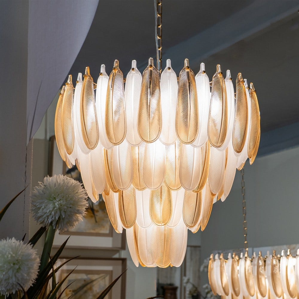 Lámpara Techo Plumas Champán Cristal 60 X 60 X 55 Cm Lámpara Techo Plumas Champán Cristal 60 X 60 X 55 Cm