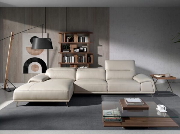 Sofá chaise longue izquierda piel gris taupe