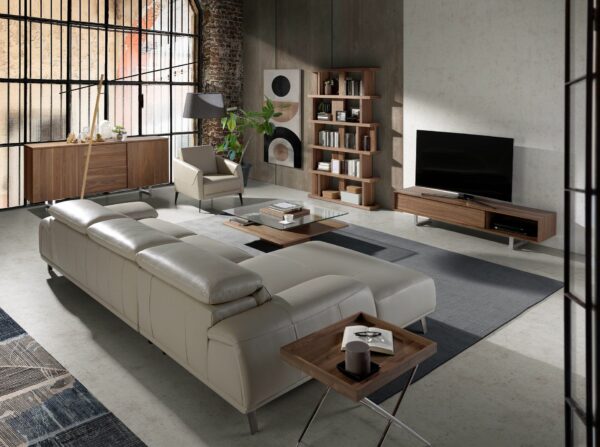 Sofá chaise longue izquierda piel gris taupe