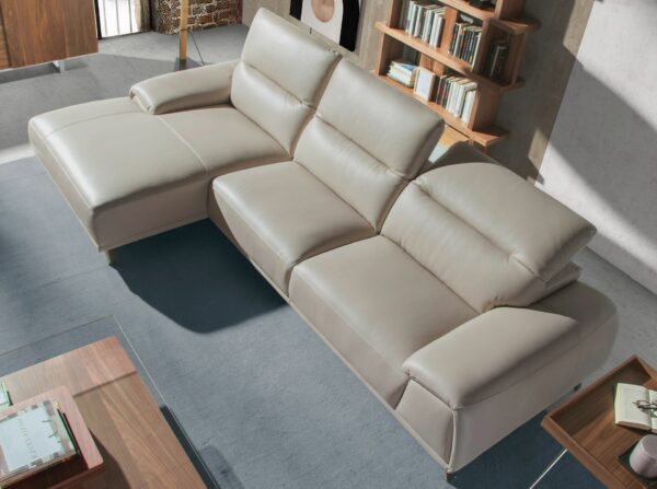 Sofá chaise longue izquierda piel gris taupe