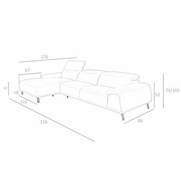 Sofá chaise longue izquierda piel gris taupe
