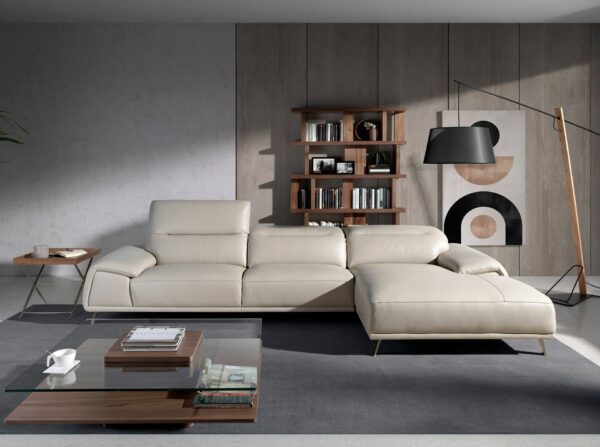 Sofá chaise longue derecha piel gris taupe