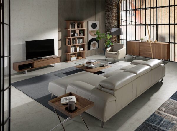 Sofá chaise longue derecha piel gris taupe