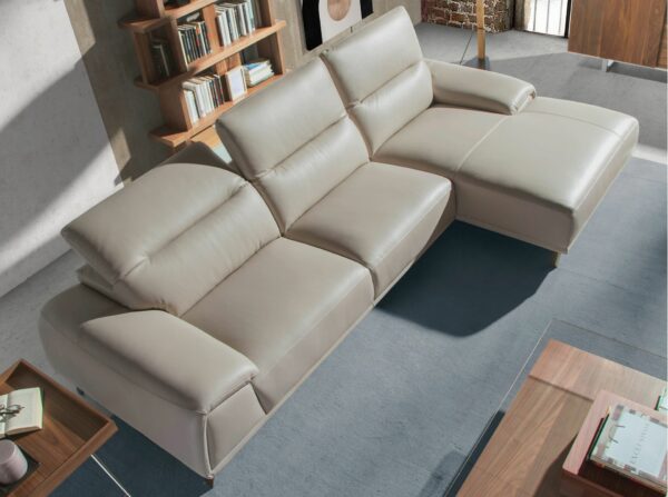 Sofá chaise longue derecha piel gris taupe