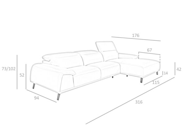 Sofá chaise longue derecha piel gris taupe