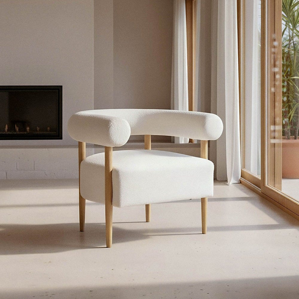 Sillón Beige Tejido-Madera Salón 80 X 67 X 69 Cm Sillón Beige Tejido-Madera Salón 80 X 67 X 69 Cm