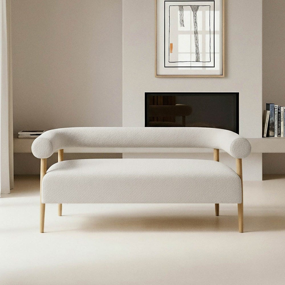 Sofá 2 Plazas Beige Tejido-Madera Salón 143 X 67 X 69 Cm Sofá 2 Plazas Beige Tejido-Madera Salón 143 X 67 X 69 Cm