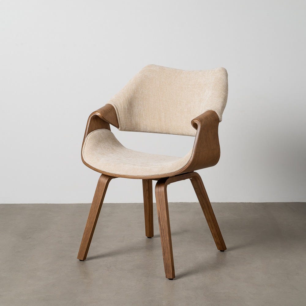 Silla Crema-Marrón Tejido-Madera 61 X 56 X 82 Cm Silla Crema-Marrón Tejido-Madera 61 X 56 X 82 Cm