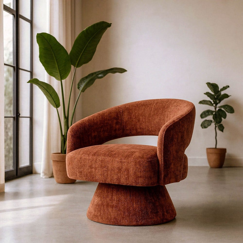 Sillón Giratorio Teja Tejido-Madera 71 X 68 X 72 Cm Sillón Giratorio Teja Tejido-Madera 71 X 68 X 72 Cm