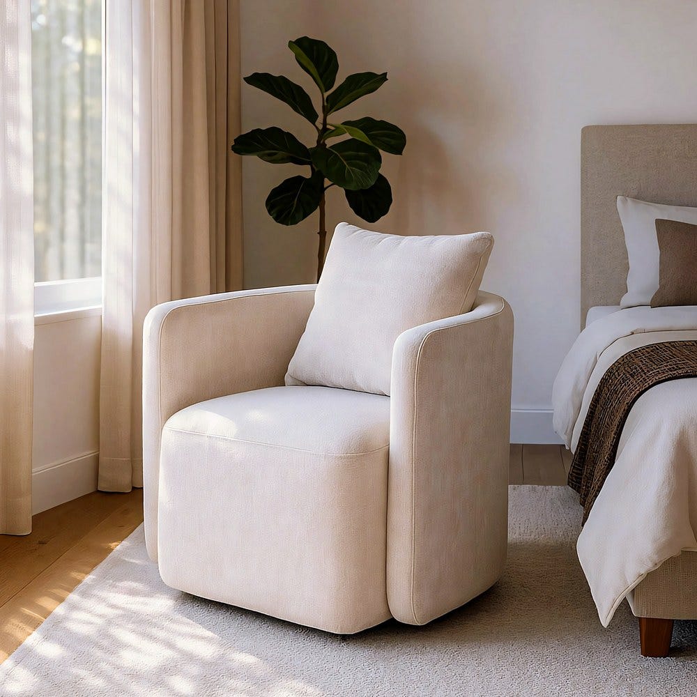 Sillón Giratorio Beige Tejido-Madera 76 X 70 X 84 Cm Sillón Giratorio Beige Tejido-Madera 76 X 70 X 84 Cm