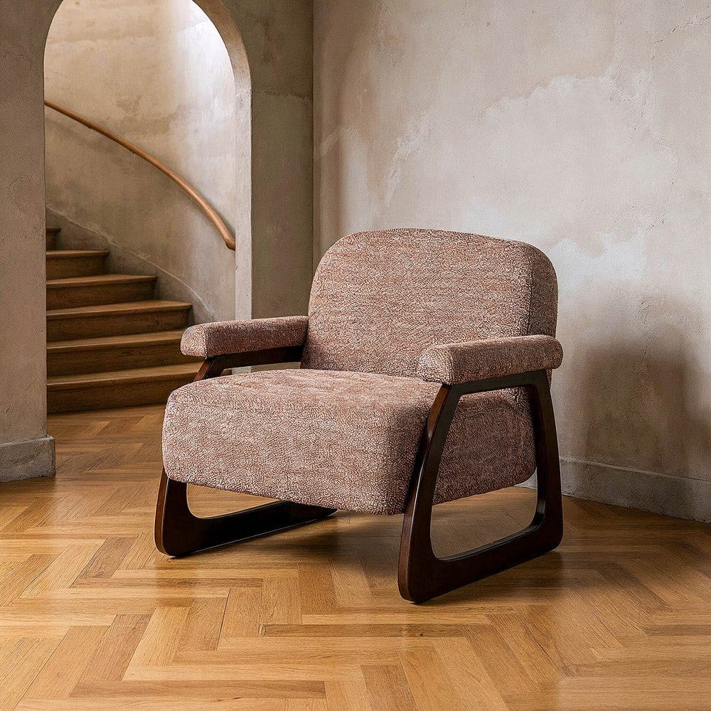 Sillón Beige-Marrón Tejido-Madera Salón 77 X 76 X 74 Cm Sillón Beige-Marrón Tejido-Madera Salón 77 X 76 X 74 Cm