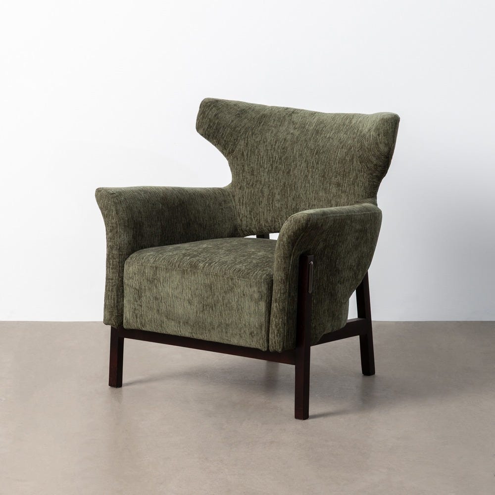 Sillón Verde Tejido-Madera Salón 73 X 72 X 77 Cm Sillón Verde Tejido-Madera Salón 73 X 72 X 77 Cm