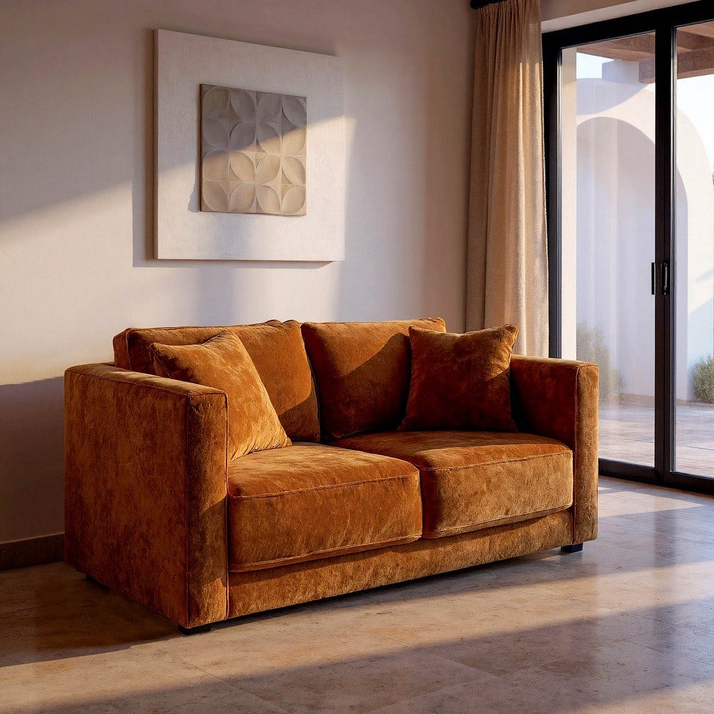 Sofá 2 Plazas Ocre Tejido-Madera 165 X 96 X 86 Cm Sofá 2 Plazas Ocre Tejido-Madera 165 X 96 X 86 Cm