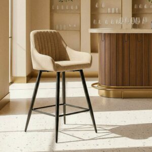 Taburete Beige Tejido-Metal Salón 47 X 47 X 93 Cm Taburete Beige Tejido-Metal Salón 47 X 47 X 93 Cm