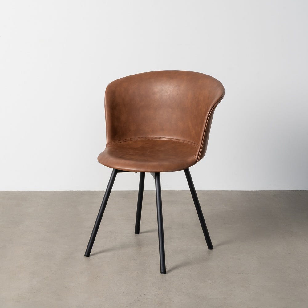 Silla Marrón Metal / Simil Piel 53 X 51,50 X 76 Cm Silla Marrón Metal / Simil Piel 53 X 51,50 X 76 Cm