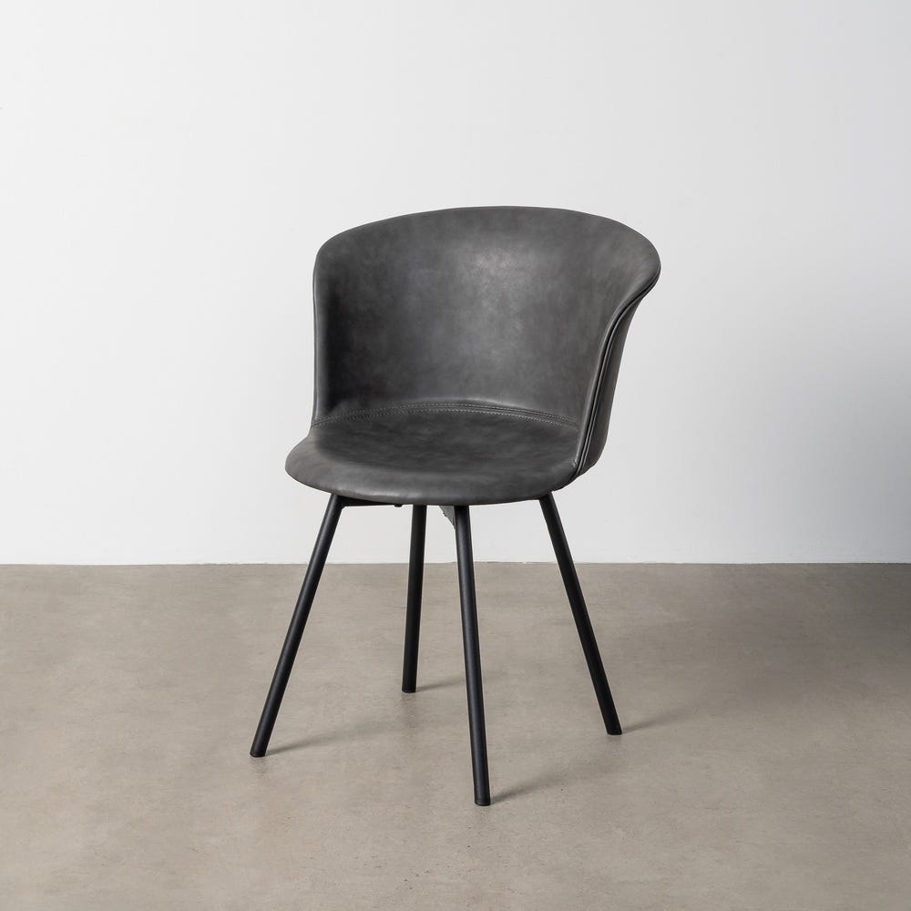 Silla Negro Metal / Simil Piel 53 X 51,50 X 76 Cm Silla Negro Metal / Simil Piel 53 X 51,50 X 76 Cm