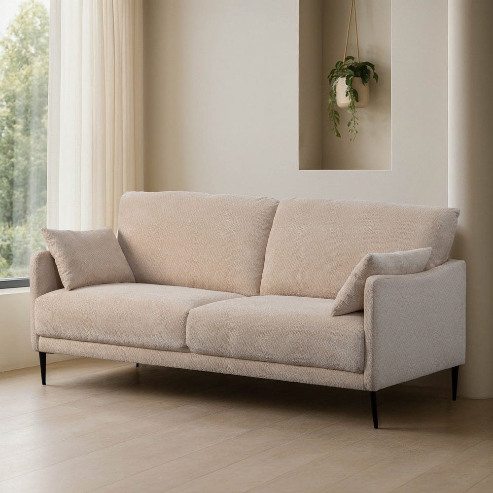 Sofá Crema Tejido Salón 191 X 80 X 88 Cm Sofá Crema Tejido Salón 191 X 80 X 88 Cm