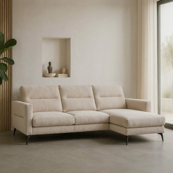 Sofá Chaise Longue Crema Tejido Salón 238 X 160 X 87,50 Cm
