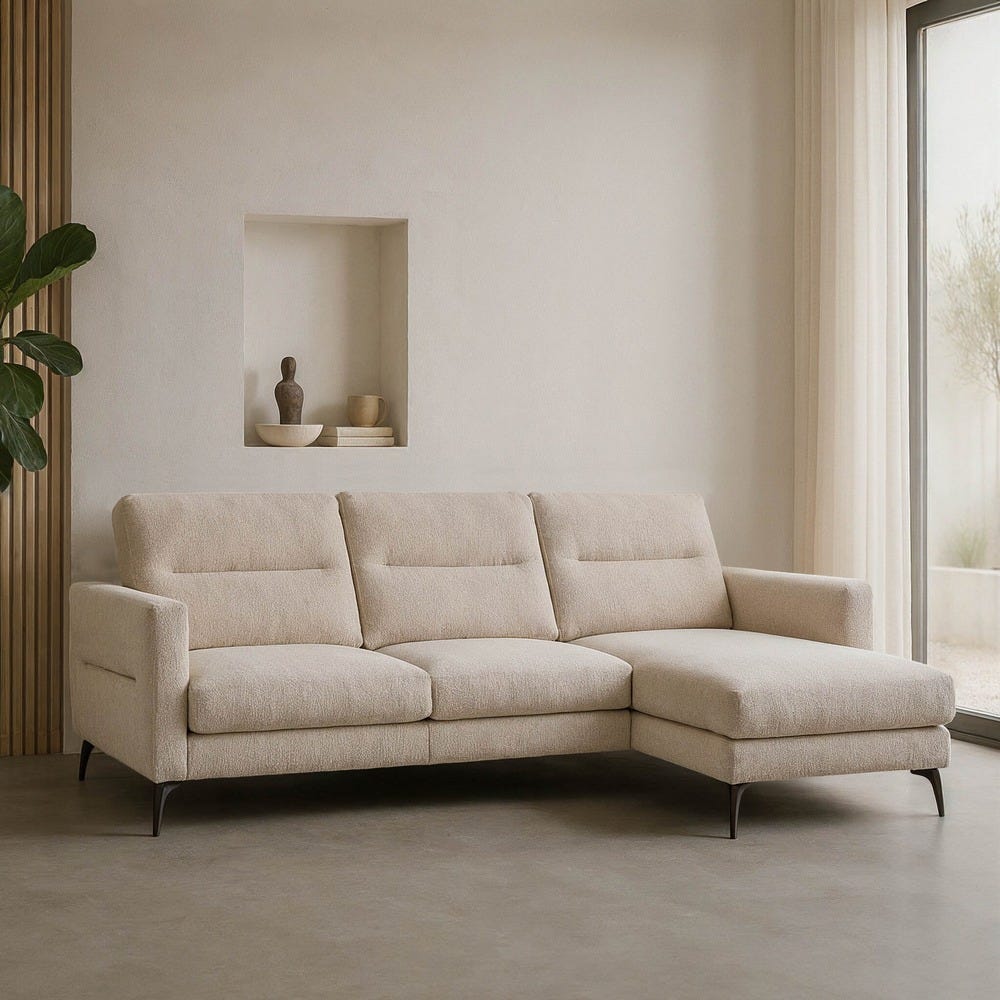 Sofá Chaise Longue Crema Tejido Salón 238 X 160 X 87,50 Cm Sofá Chaise Longue Crema Tejido Salón 238 X 160 X 87,50 Cm