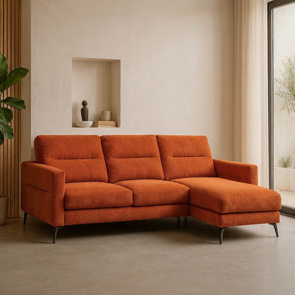 Sofá Chaise Longue Terracota Tejido 238 X 160 X 87,50 Cm Sofá Chaise Longue Terracota Tejido 238 X 160 X 87,50 Cm