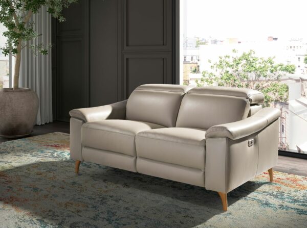Sofá relax 2 plazas piel gris taupe