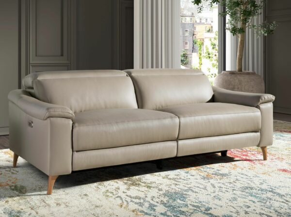 Sofá relax 3 plazas piel gris taupe
