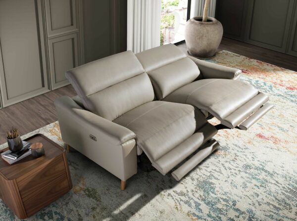 Sofá relax 3 plazas piel gris taupe