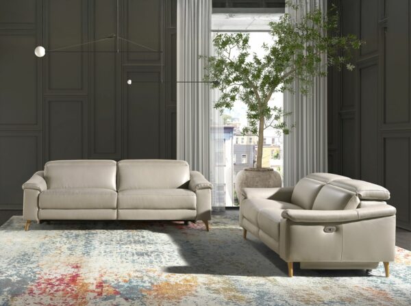 Sofá relax 3 plazas piel gris taupe