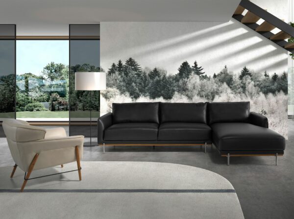 Sofá chaise longue derecha piel negro