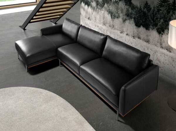 Sofá chaise longue izquierda piel negro