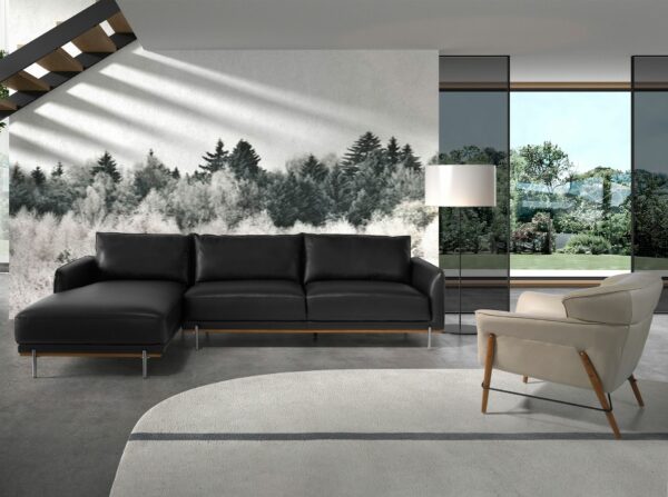 Sofá chaise longue izquierda piel negro