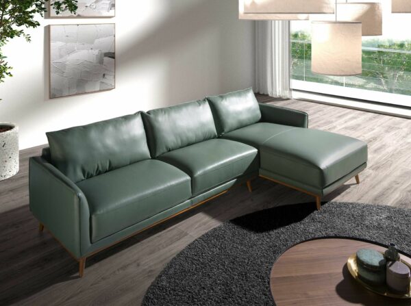 Sofá chaise longue derecha piel verde