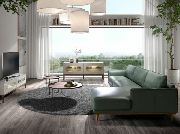 Sofá chaise longue derecha piel verde