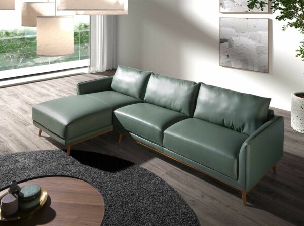 Sofá chaise longue izquierda piel verde