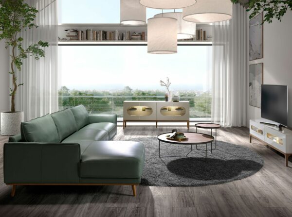 Sofá chaise longue izquierda piel verde