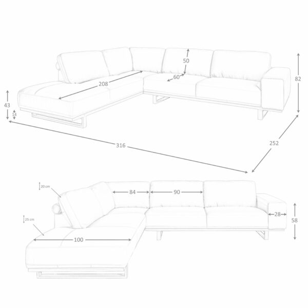Sofá rinconera izquierda piel arena