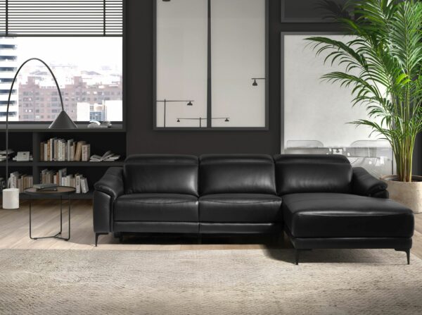 Sofá chaise longue relax derecha piel negro