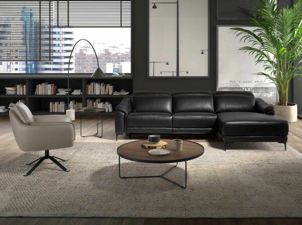 Sofá chaise longue relax derecha piel negro