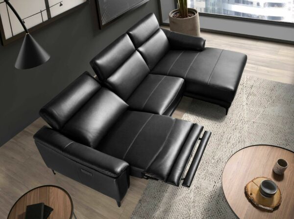 Sofá chaise longue relax derecha piel negro