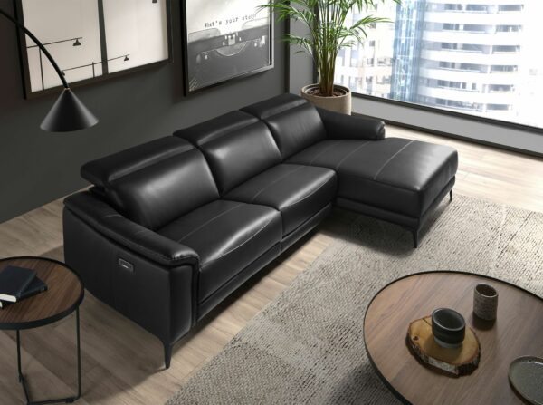 Sofá chaise longue relax derecha piel negro