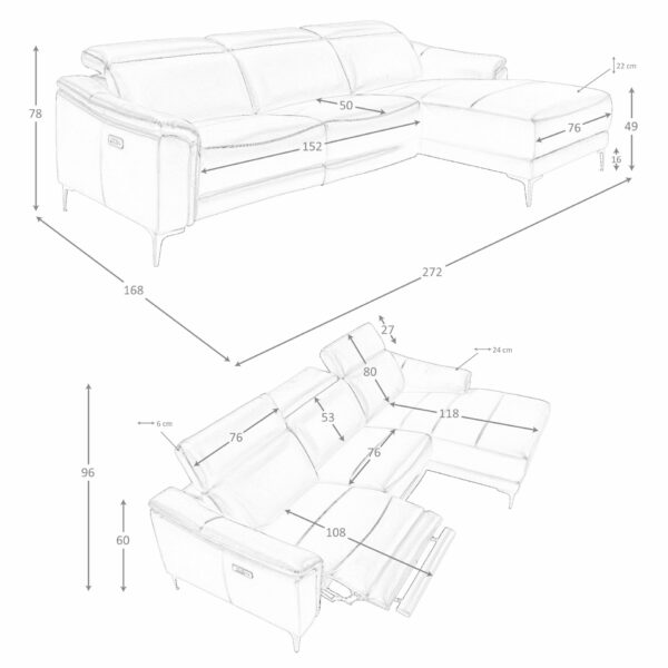Sofá chaise longue relax derecha piel negro