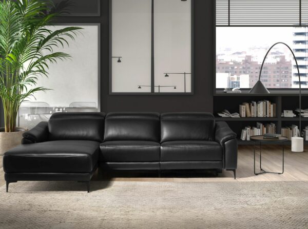 Sofá chaise longue relax izquierda piel negro