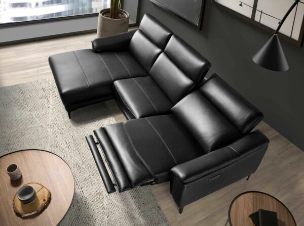 Sofá chaise longue relax izquierda piel negro