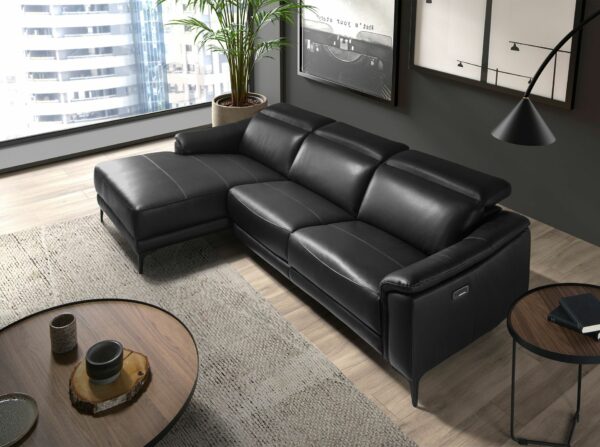 Sofá chaise longue relax izquierda piel negro