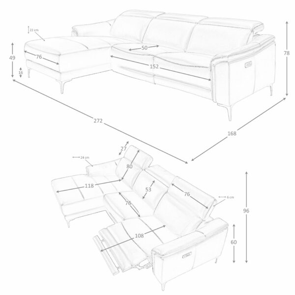 Sofá chaise longue relax izquierda piel negro