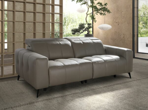 Sofá relax 3 plazas piel gris
