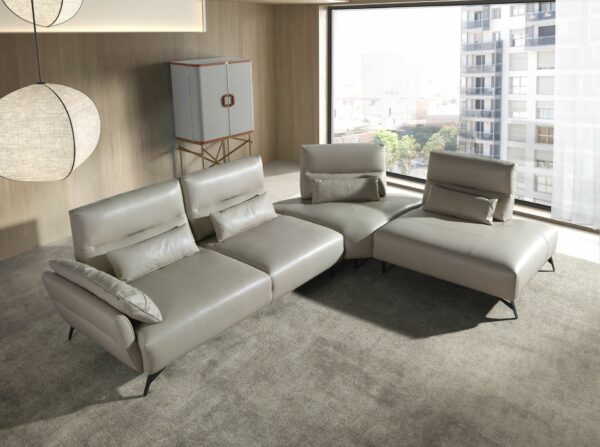 Sofá chaise longue derecha piel arena